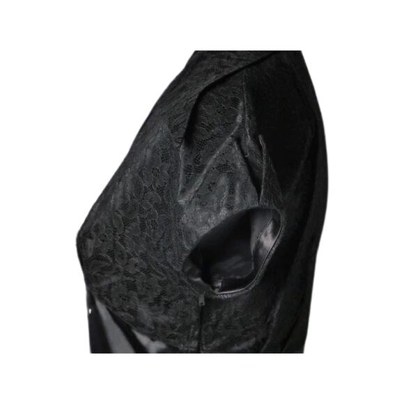 Vintage 40s/50s Donald Original Black Satin Dress with Front Lace Trim Medium - Picture 6 of 11